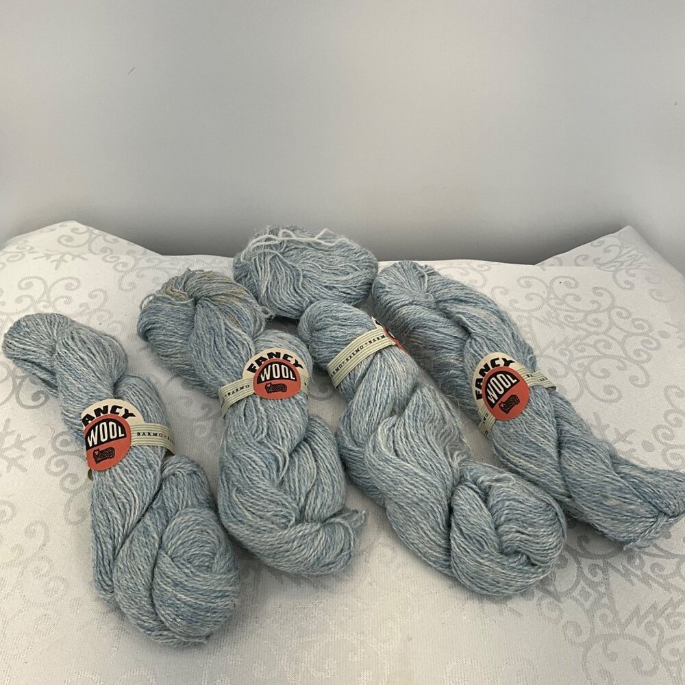 Vintage Barmo Fancy Wool Yarn‎ Light Blue Skeins Bundle